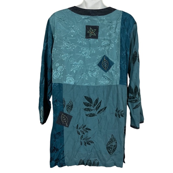 FAITH CELIA FORRESTER Teal Blue Embroidered Lagenlook Art to Wear Top Shirt sz M - Picture 11 of 16